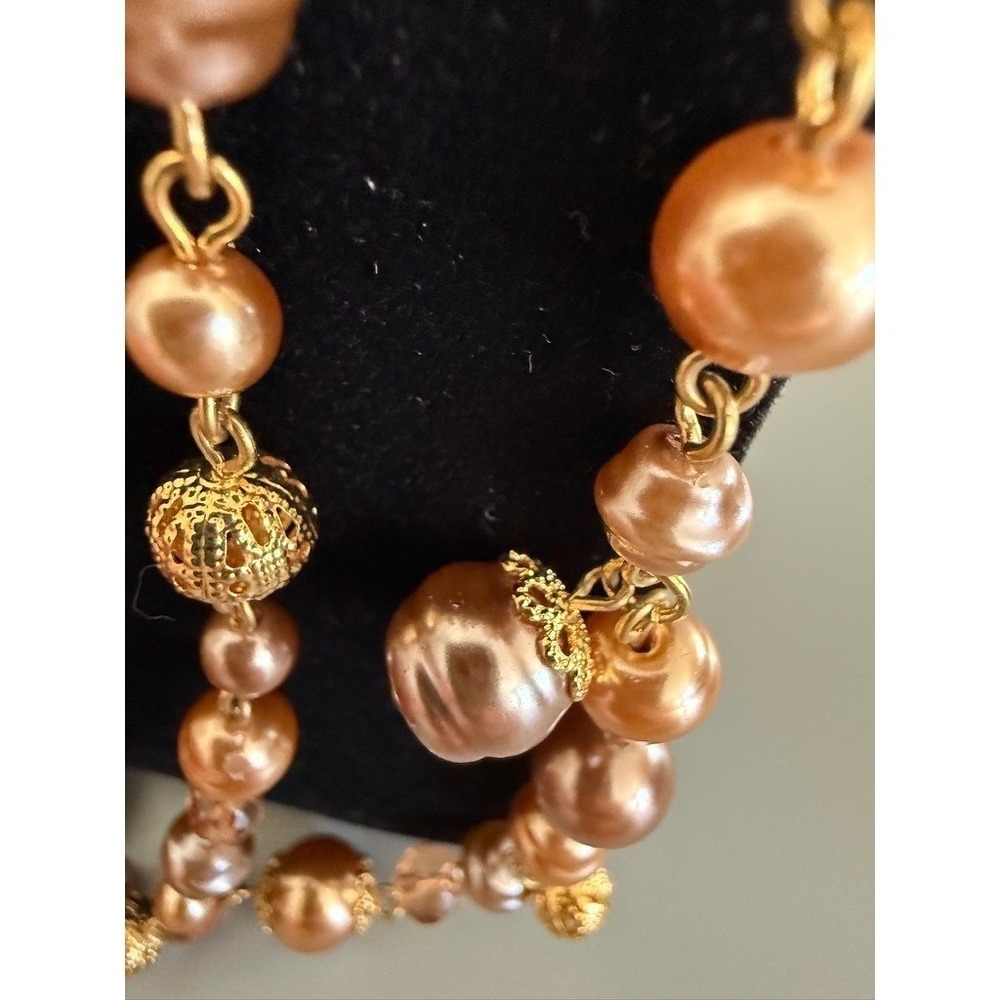 Gold Tone Chain Cultured Pearl Dangle Drop Necklace 34" Opera Two‎ Strand Luxury